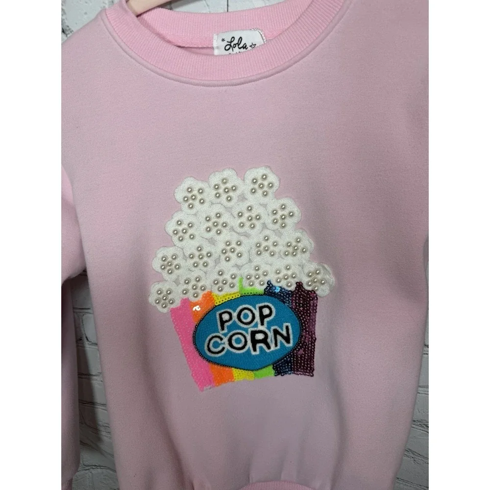 Lola and The Boys Pink Pearls and Popcorn Sequin Sweatshirt‎ Girls Size 10